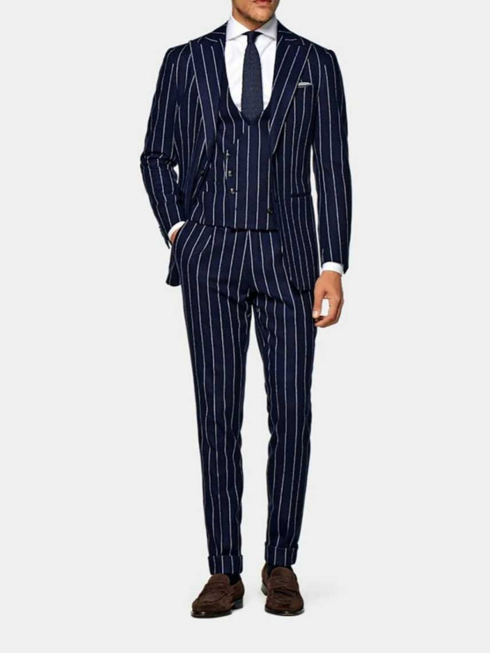 フォーマルウェディングタキシード3ピースピンストライプビジネ - Formal Wear Jersey For Men のレビューと価格