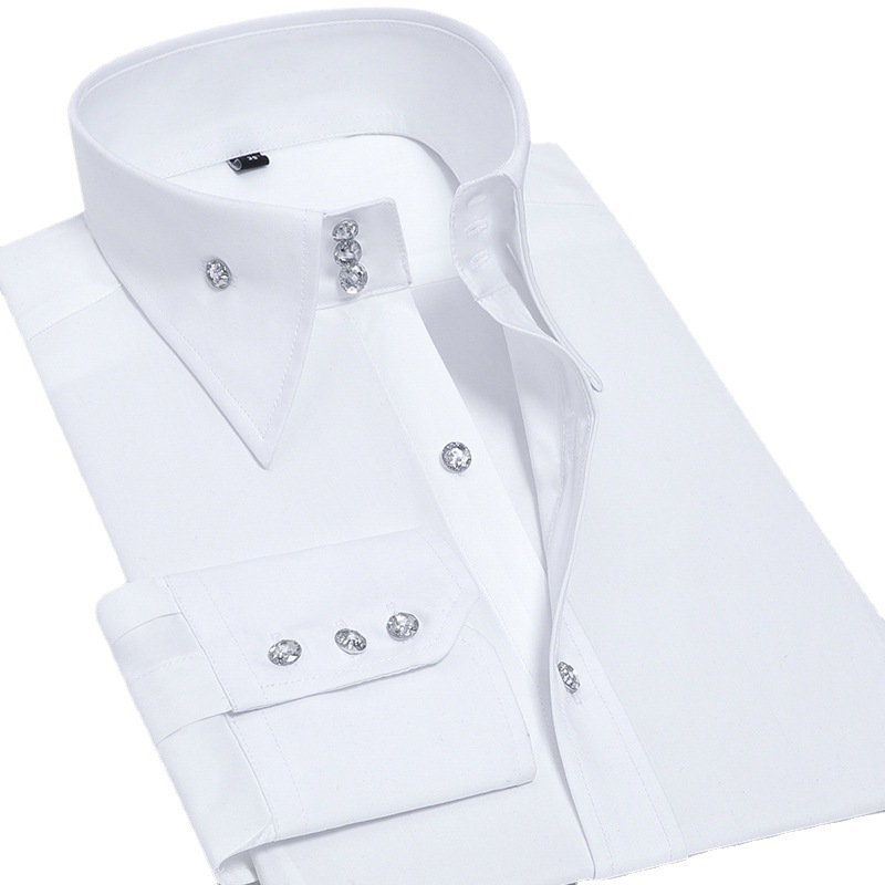 高級メンズスリムフィットドレスシャツ、クリスタルラインストー - Men Formal Party Wear Shirt のレビューと価格