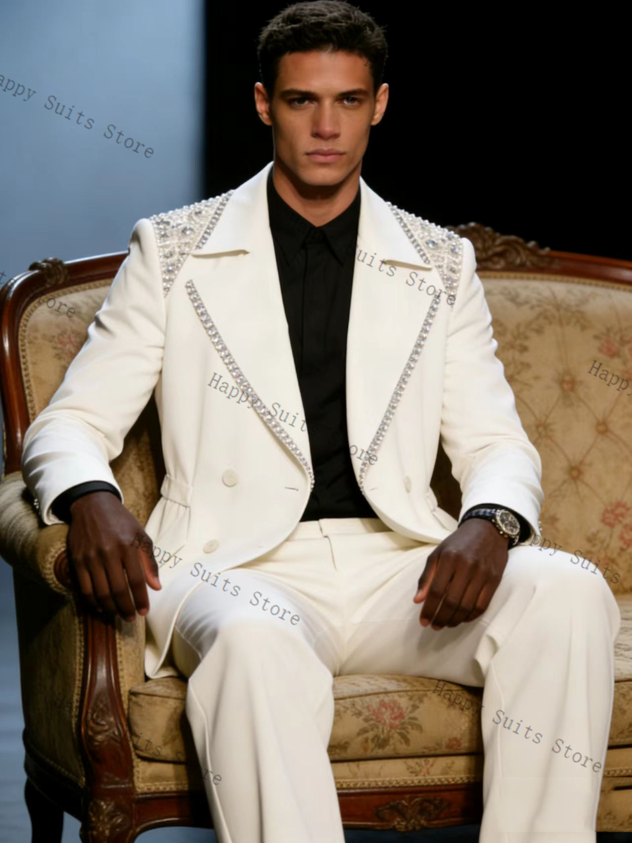 クリスタルメンズスーツセット 2 ピース新郎白ブレザー +  - Formal Wear Jersey For Men のレビューと価格
