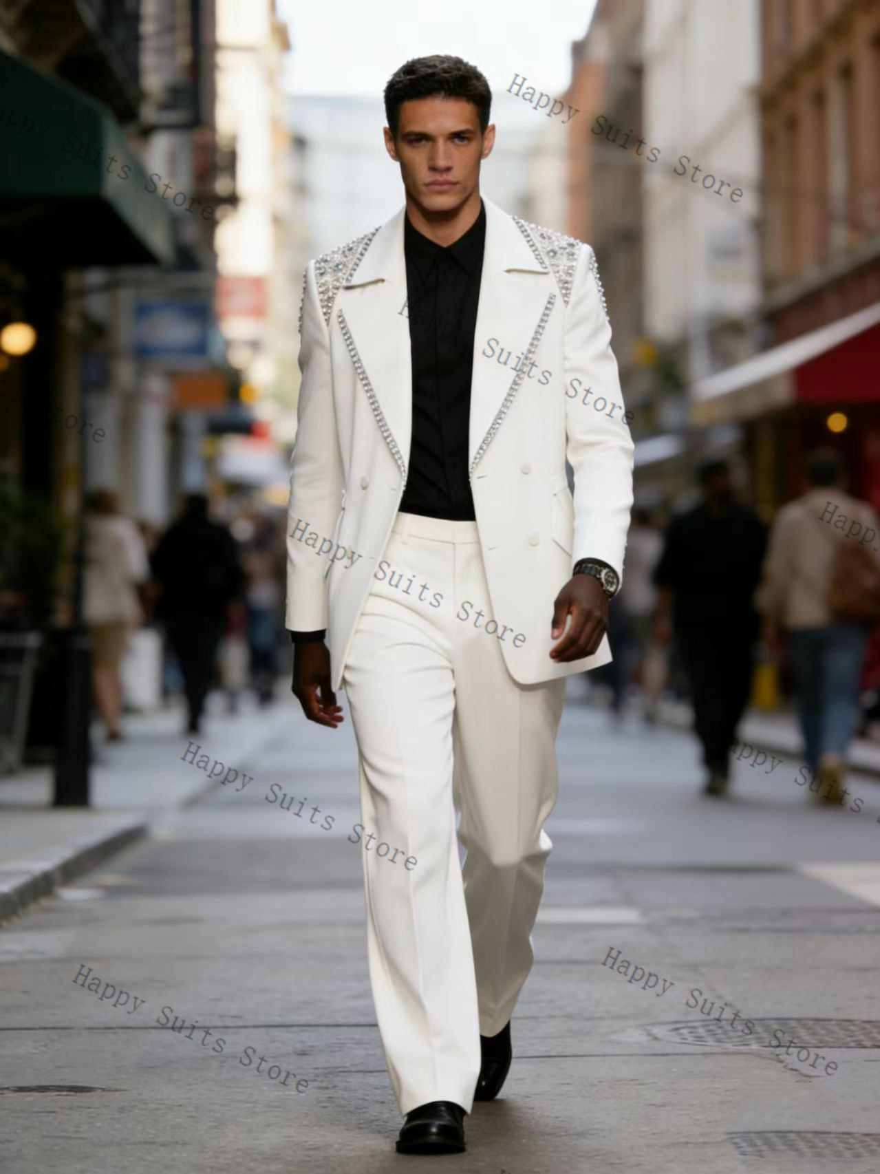 クリスタルメンズスーツセット 2 ピース新郎白ブレザー +  - Formal Wear Jersey For Men のレビューと価格