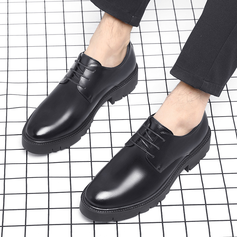 メンズブラックレザーレースアップドレスシューズ、厚底プラット - Men'S Formal Office Wear Shoes のレビューと価格