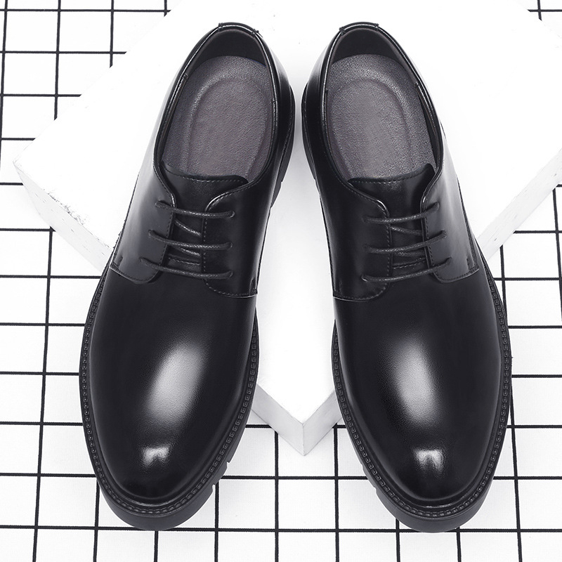 メンズブラックレザーレースアップドレスシューズ、厚底プラット - Men'S Formal Office Wear Shoes のレビューと価格