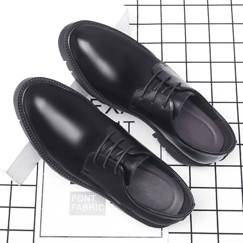 メンズブラックレザーレースアップドレスシューズ、厚底プラット - Men'S Formal Office Wear Shoes のレビューと価格