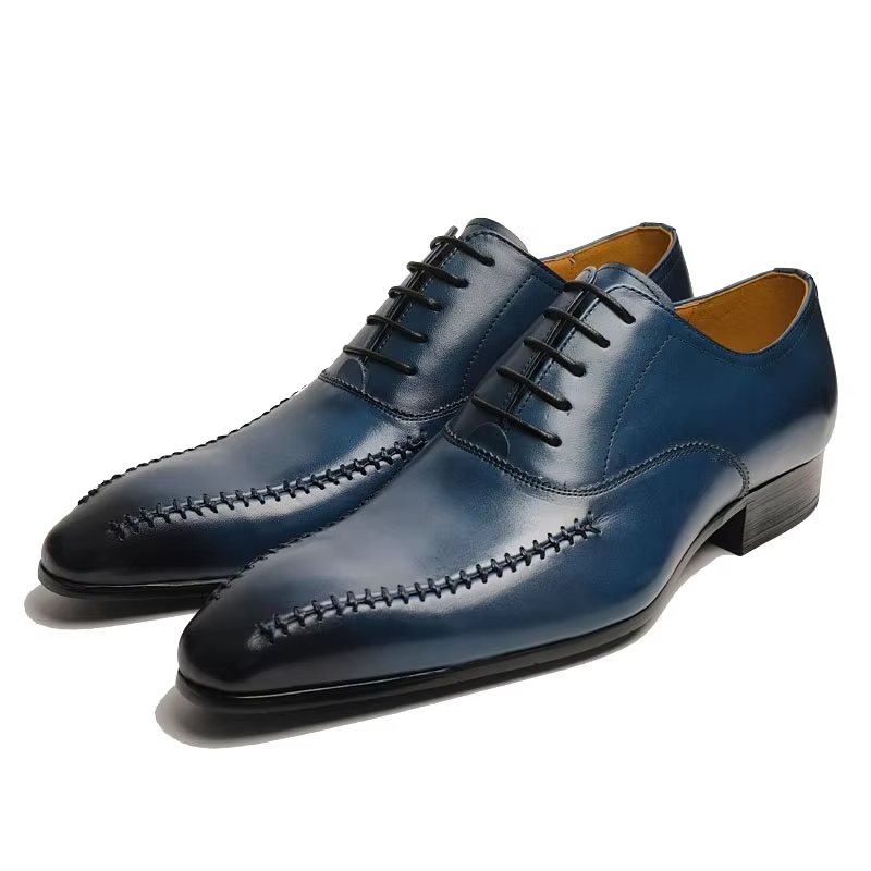 高級メンズ本革ドレスシューズ、ポインテッドトゥ、手縫い、ファ - Men'S Formal Office Wear Shoes のレビューと価格