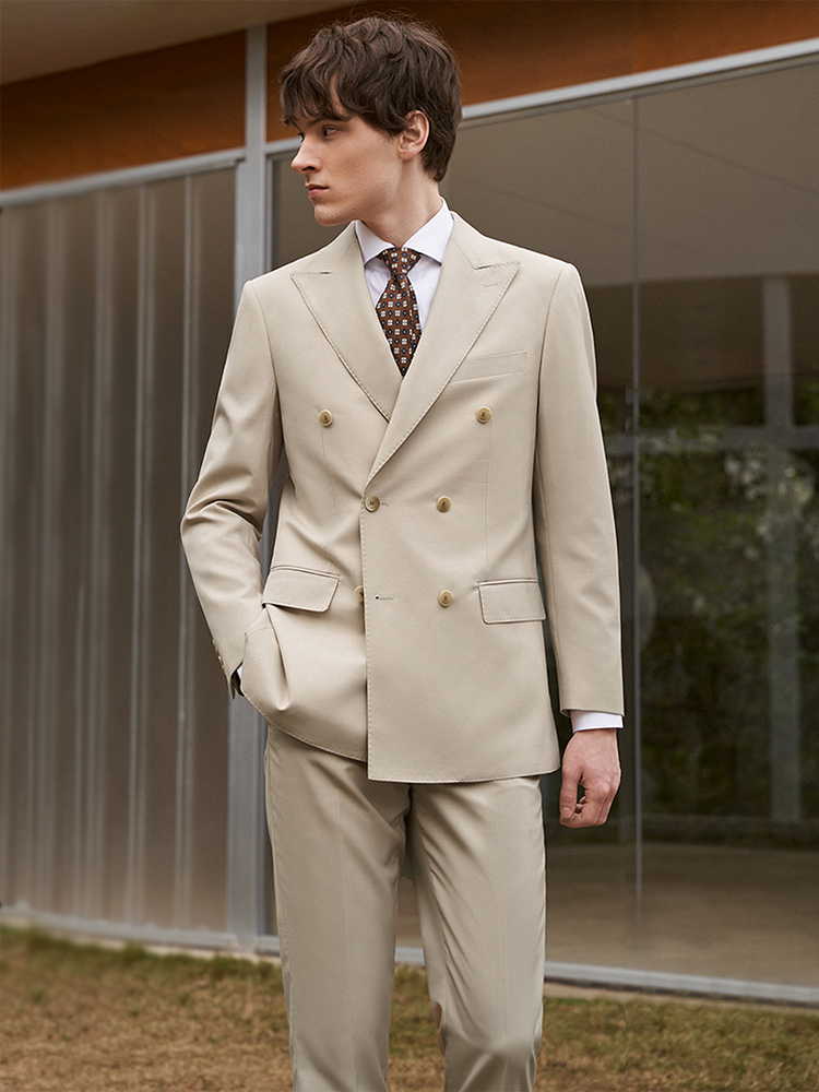 ウール30% メンズスーツセット ブレザー パンツ ダブルブ - Khaki Formal Wear Men のレビューと価格