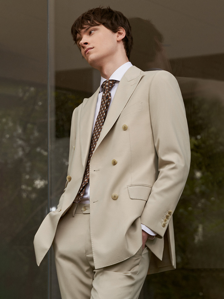 ウール30% メンズスーツセット ブレザー パンツ ダブルブ - Khaki Formal Wear Men のレビューと価格