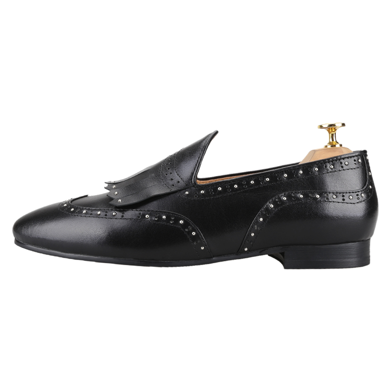 Piergitar-黒のカーフスキンベルギーのローファー、パ - Men'S Formal Wear Slippers のレビューと価格