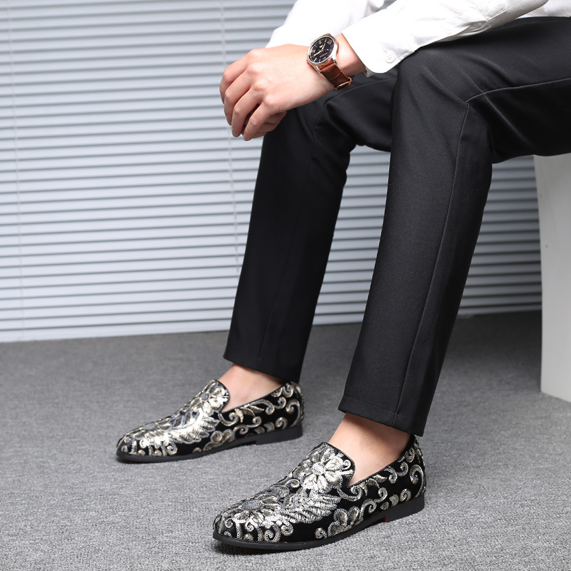 男性ベルベットローファー金刺繍スリッポンドレスシューズファッ - Men'S Formal Wear Slippers のレビューと価格