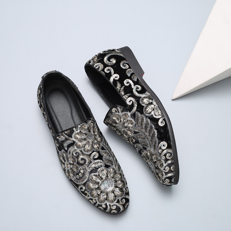 男性ベルベットローファー金刺繍スリッポンドレスシューズファッ - Men'S Formal Wear Slippers のレビューと価格