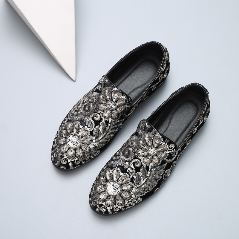 男性ベルベットローファー金刺繍スリッポンドレスシューズファッ - Men'S Formal Wear Slippers のレビューと価格
