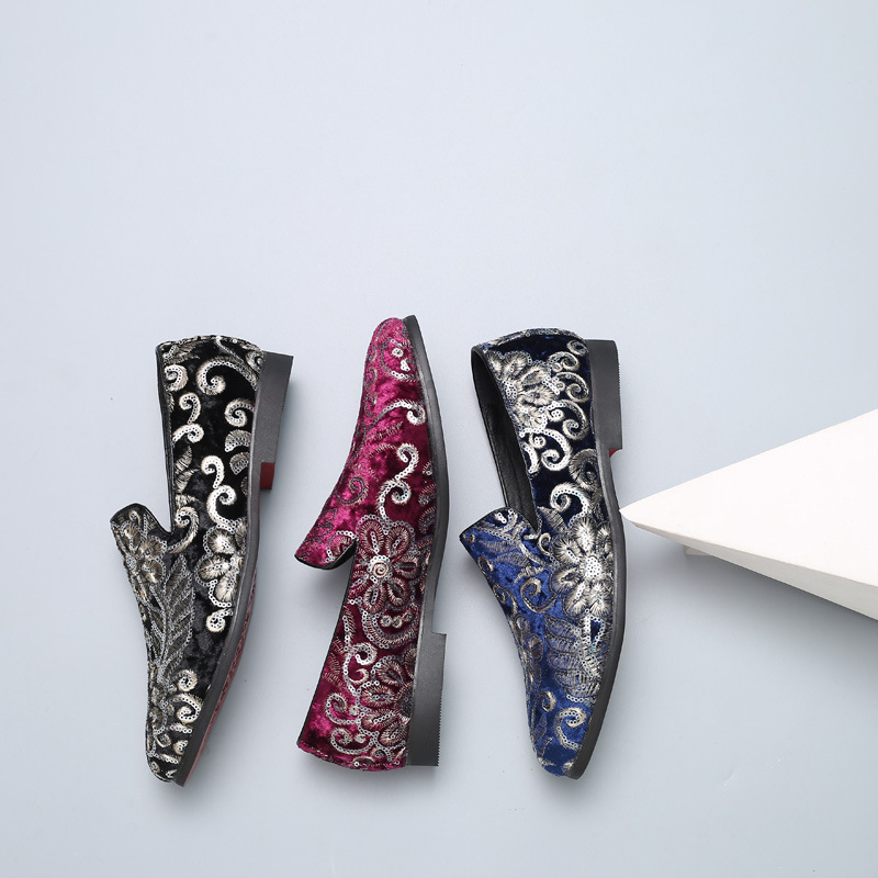 男性ベルベットローファー金刺繍スリッポンドレスシューズファッ - Men'S Formal Wear Slippers のレビューと価格