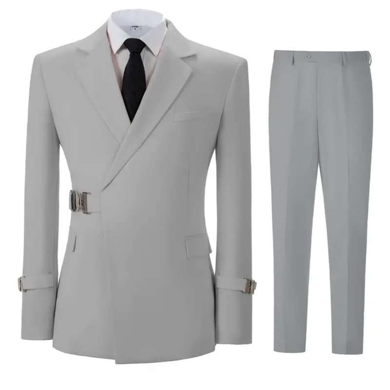 カーキ綿男性スーツセット 2 ピースブレザー + パンツベル - Khaki Formal Wear Men のレビューと価格