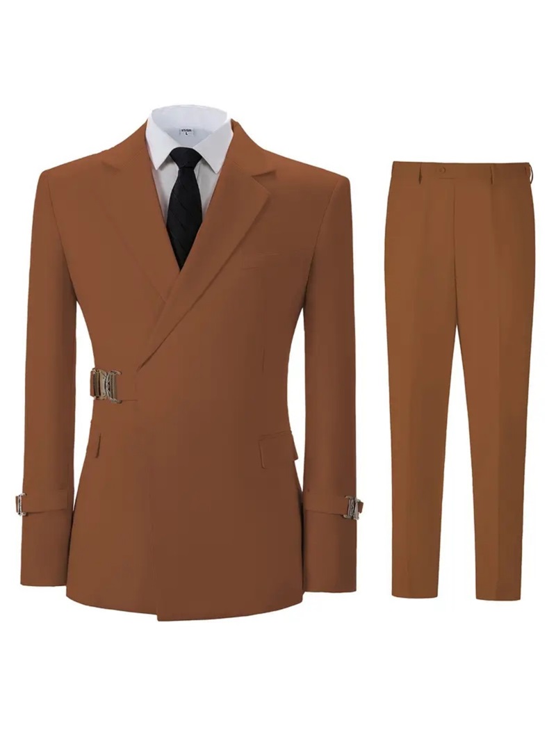 カーキ綿男性スーツセット 2 ピースブレザー + パンツベル - Khaki Formal Wear Men のレビューと価格